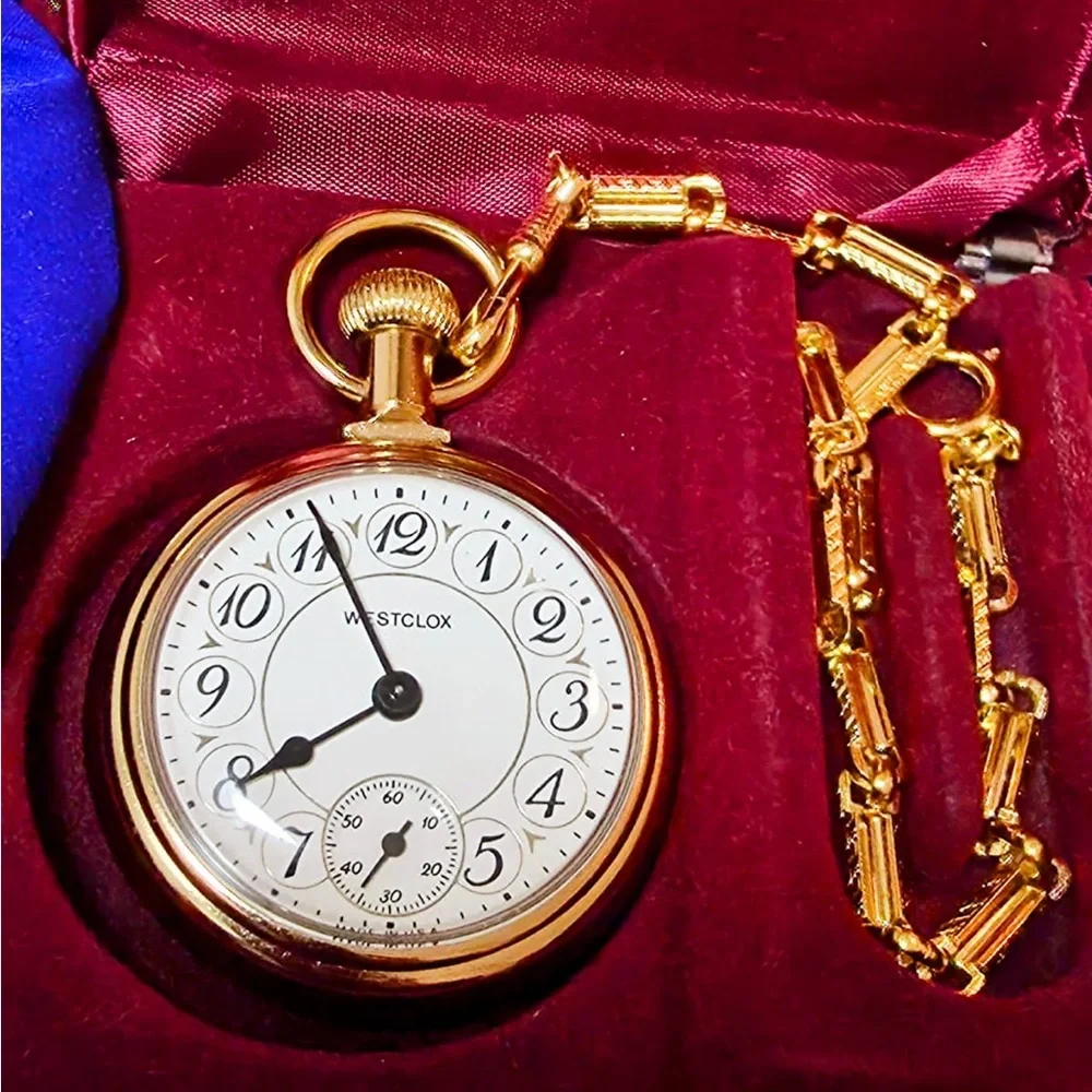 Westclox Vintage Gold Tone Manual Wind Pocket Watch - Read Details - Picture 4 of 6